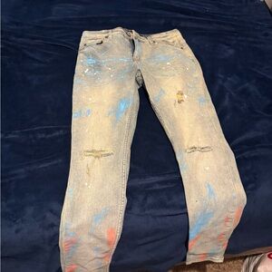 Stradivarius Blue and Red Straight Leg Jeans